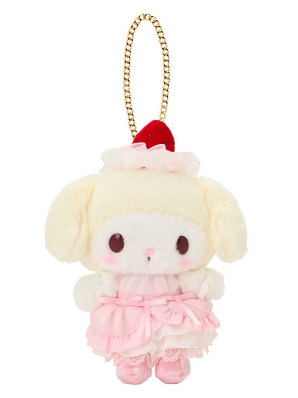 Sanrio Characters My Melody White Strawberry Whipped Cake Mascot Plush Keychain